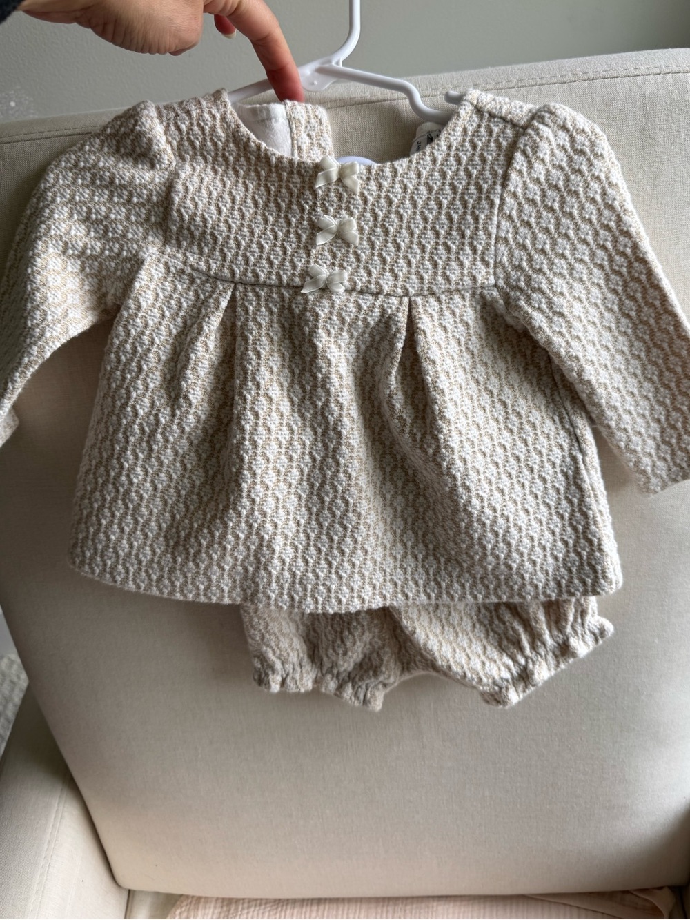 Janie and Jack Cream Textured Knit Dress with Bloomers